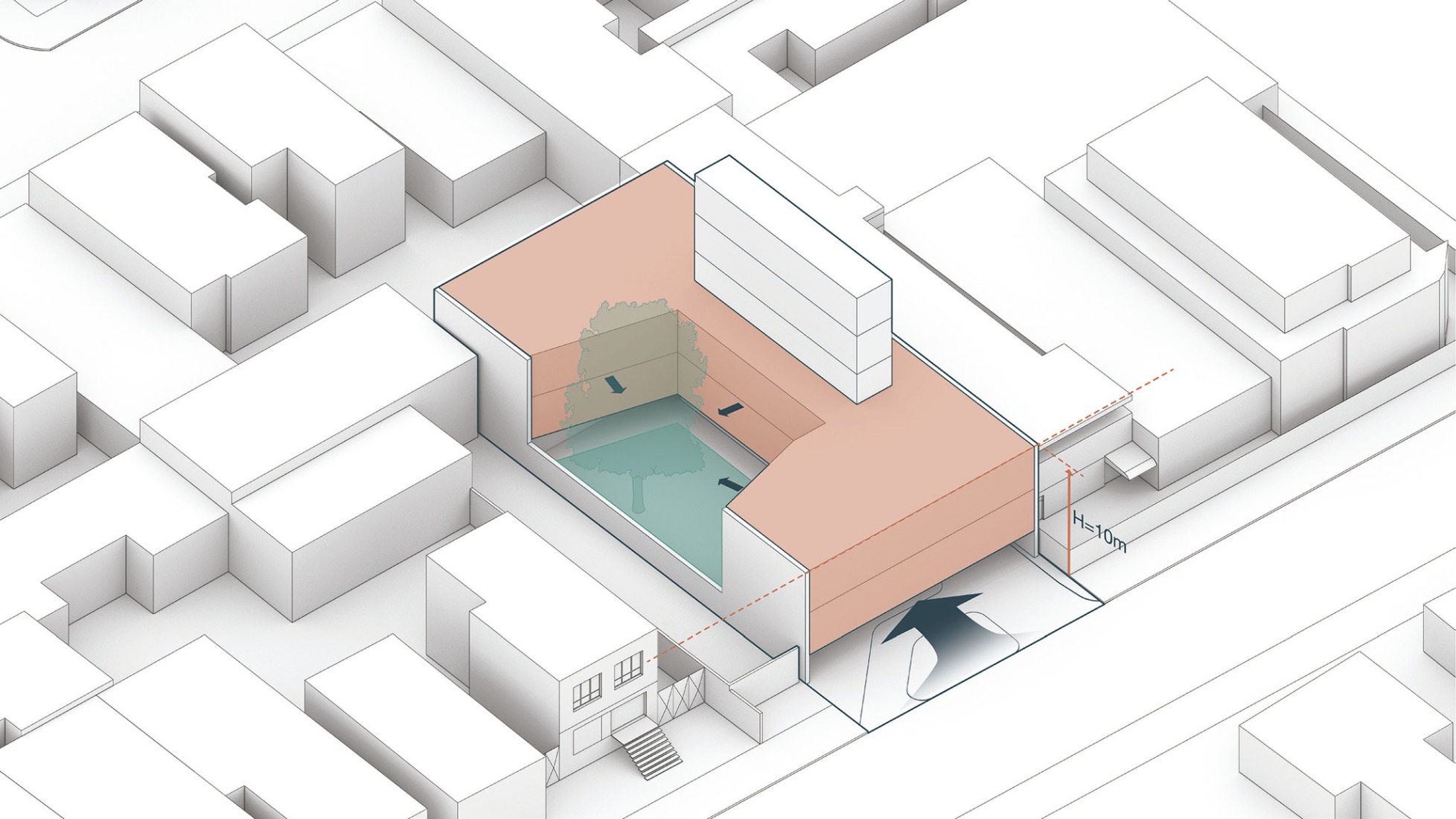 Axonométrica. Nueva sede de la Universidad Rudolf Steiner por Biselli Katchborian. 