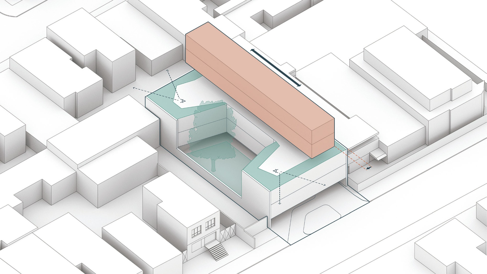 Axonométrica. Nueva sede de la Universidad Rudolf Steiner por Biselli Katchborian. 