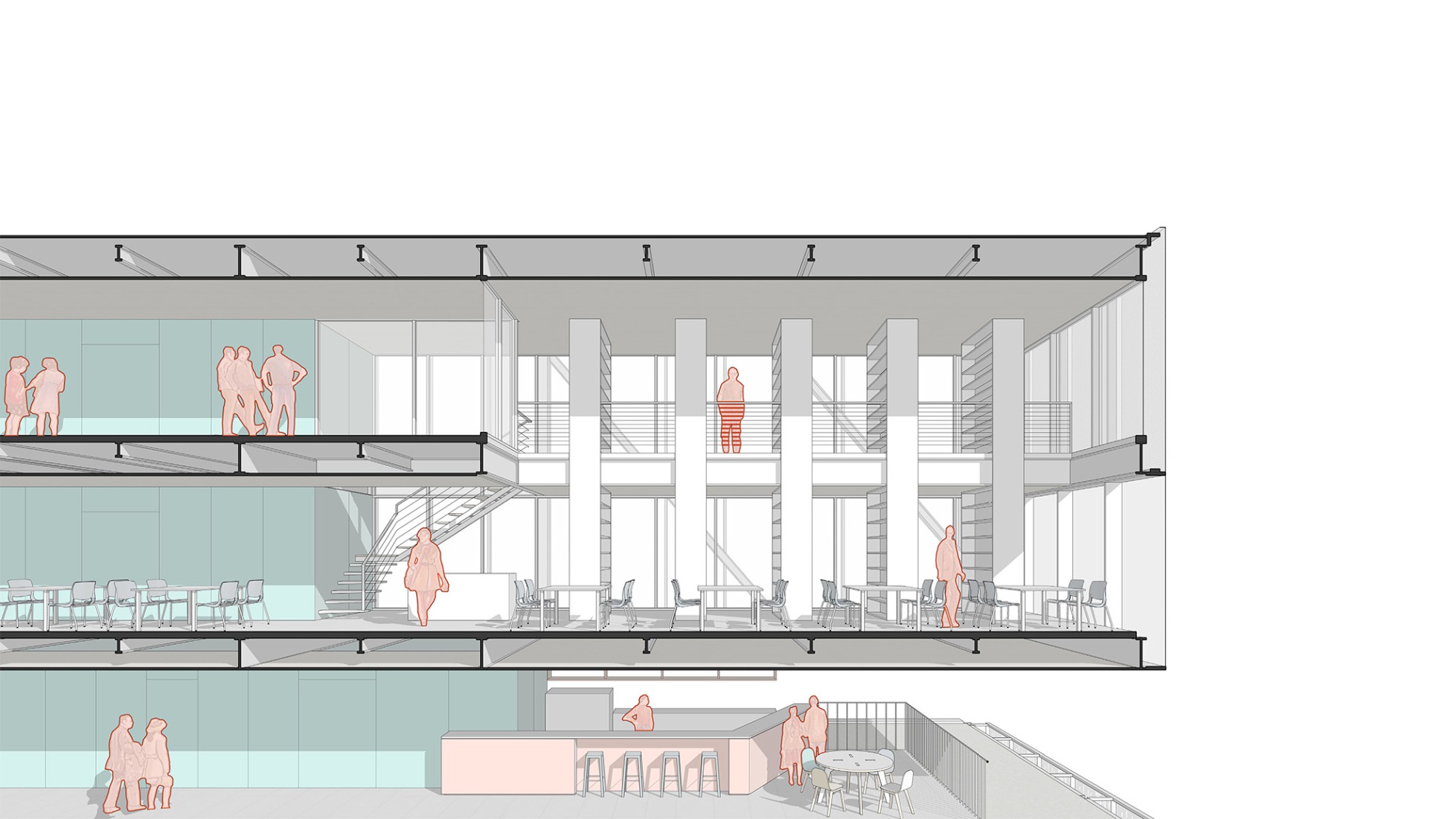 Sección. Nueva sede de la Universidad Rudolf Steiner por Biselli Katchborian. 