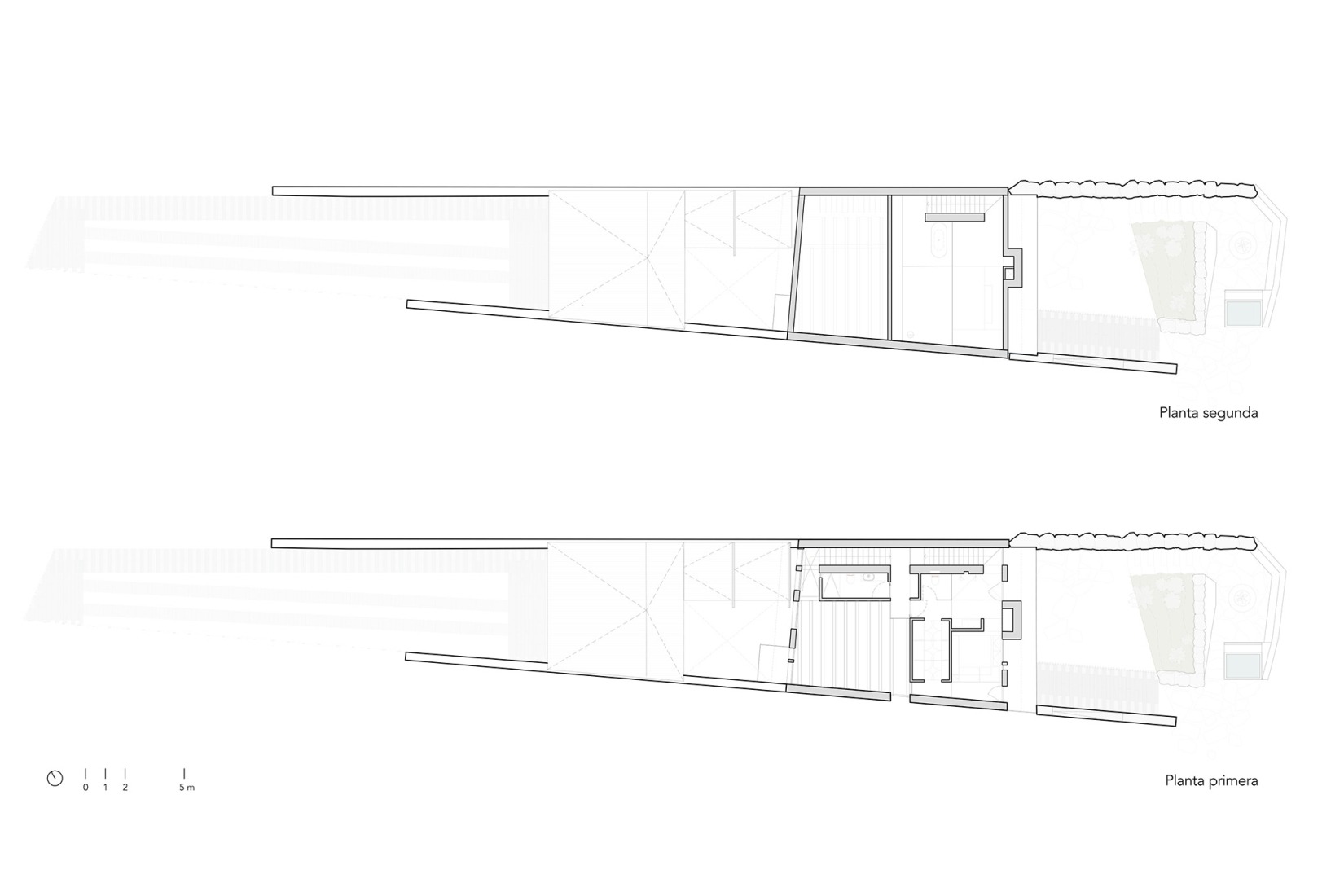 First and second floor plan. "Shelter between walls" by Cronotopos Arquitectura. 