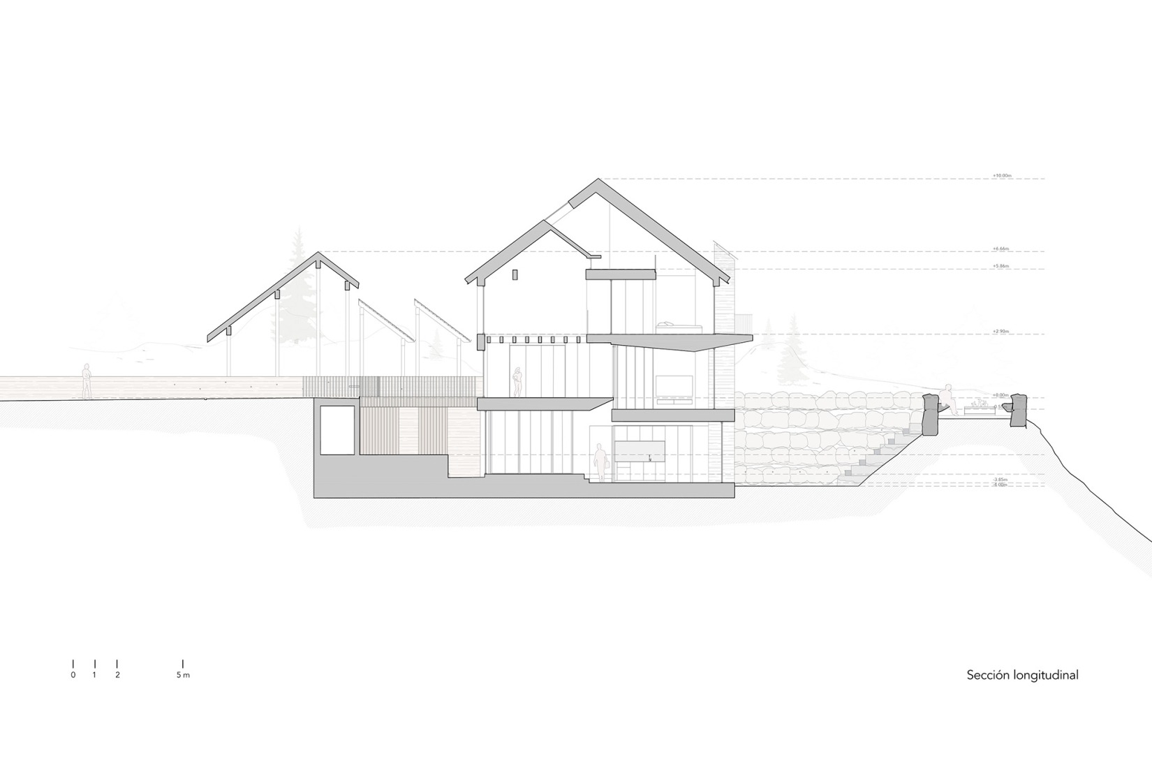Section. "Shelter between walls" by Cronotopos Arquitectura. 