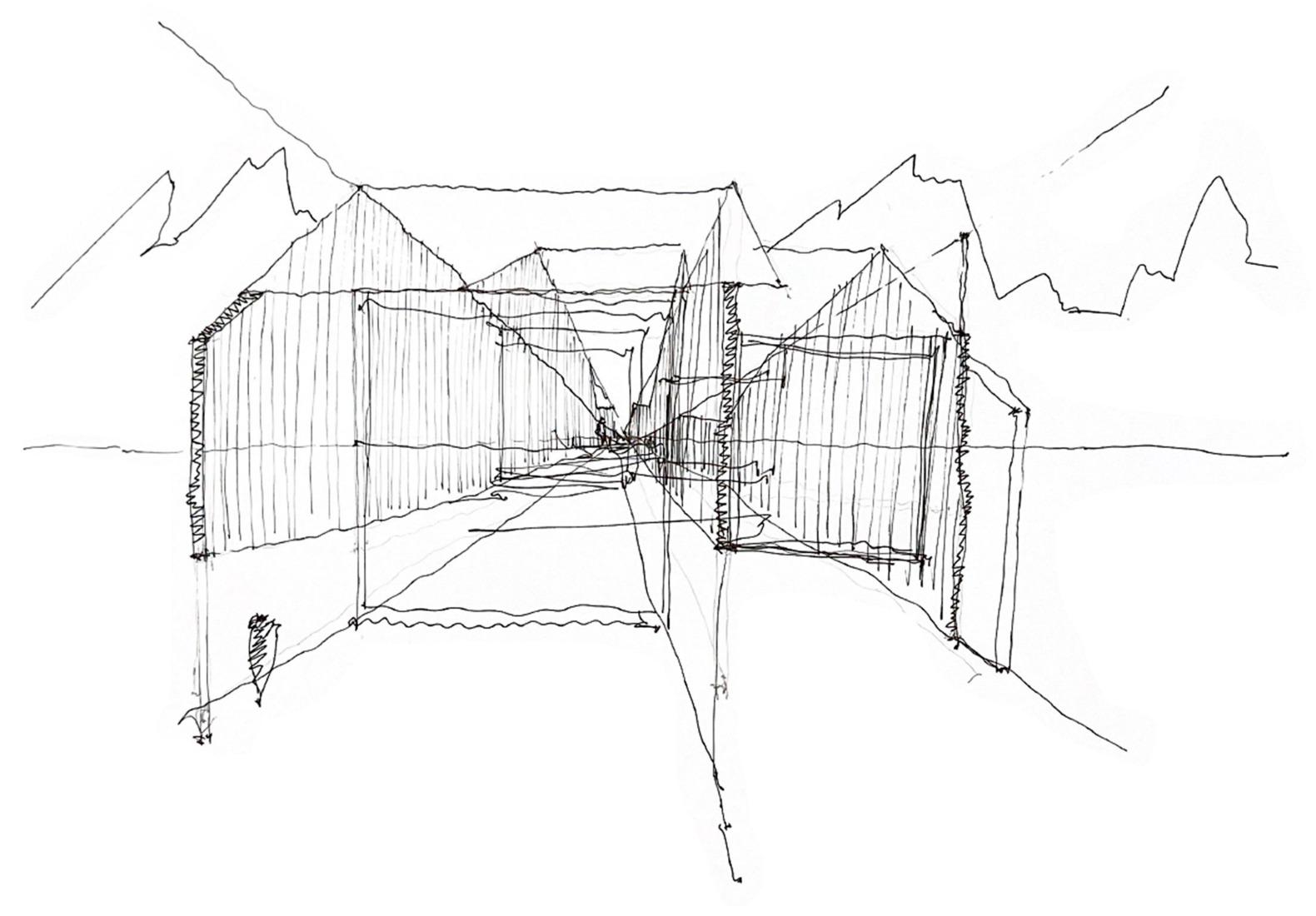 Sketch. "Shelter between walls" by Cronotopos Arquitectura.