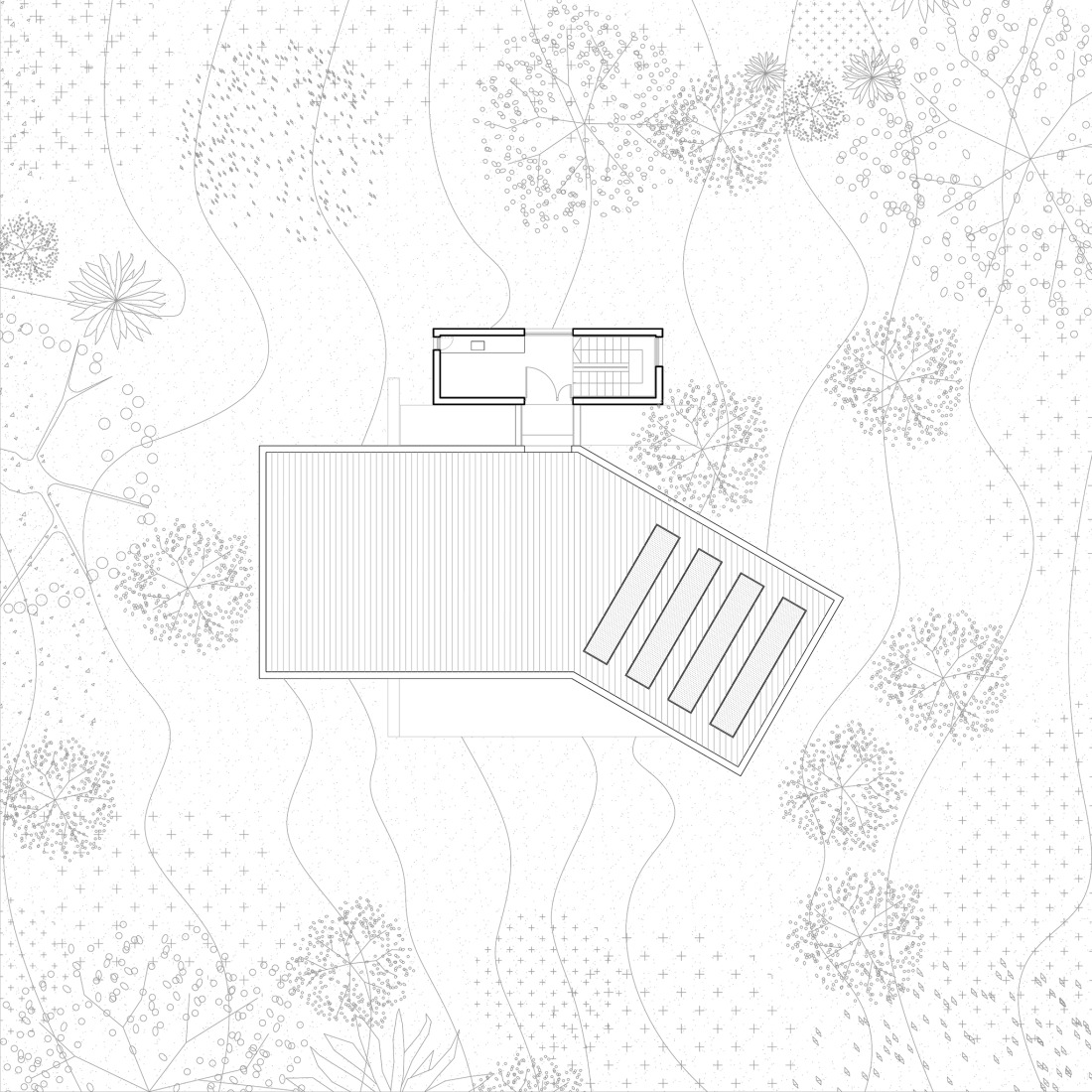 Plano de planta de cubierta. Atelier Cambre por Esteras Perrote.