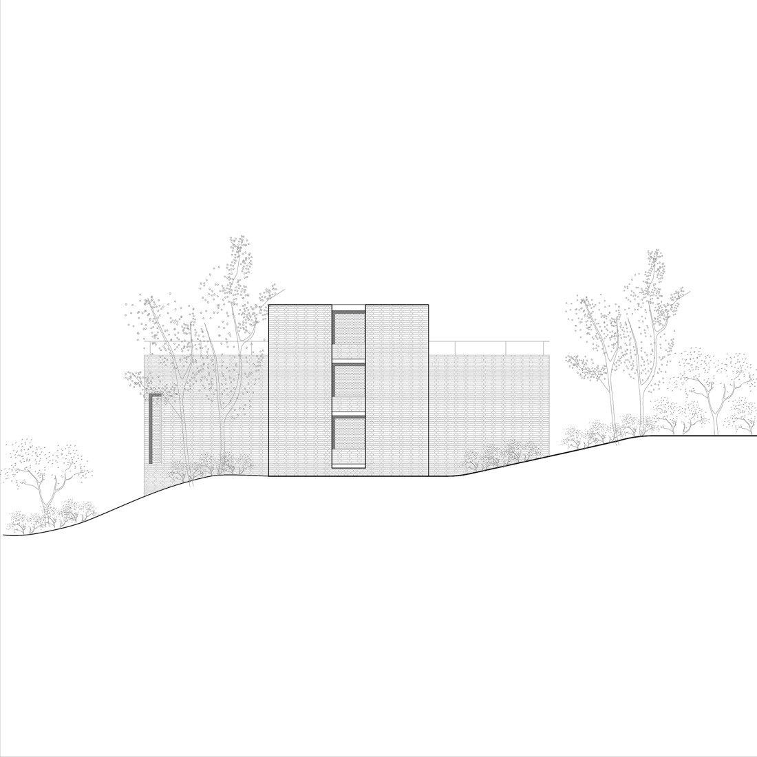 Alzado Sur. Atelier Cambre por Esteras Perrote.