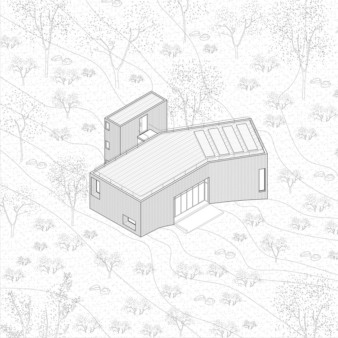 Axonometría. Atelier Cambre por Esteras Perrote. 