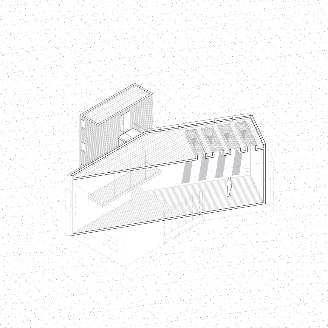 Sección axonométrica. Atelier Cambre por Esteras Perrote. 