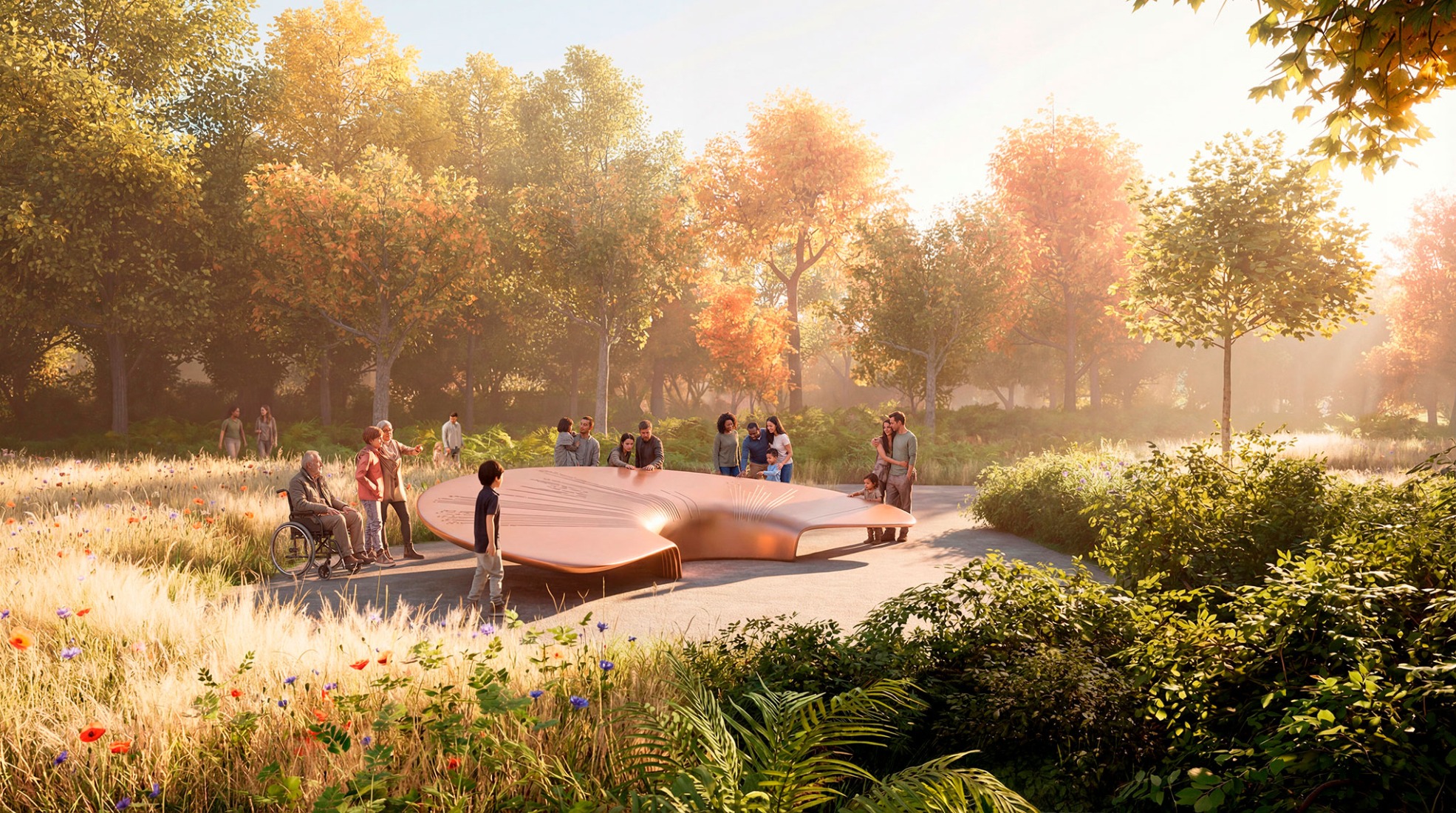 Paseo por las jaulas de pájaros en el monumento a la Reina Isabel, por Foster + Partners y su equipo.