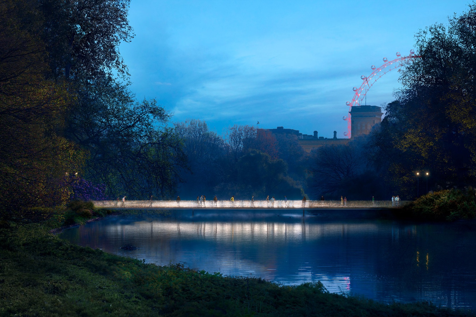 Visualización nocturna. Puente Memorial Reina Isabel.