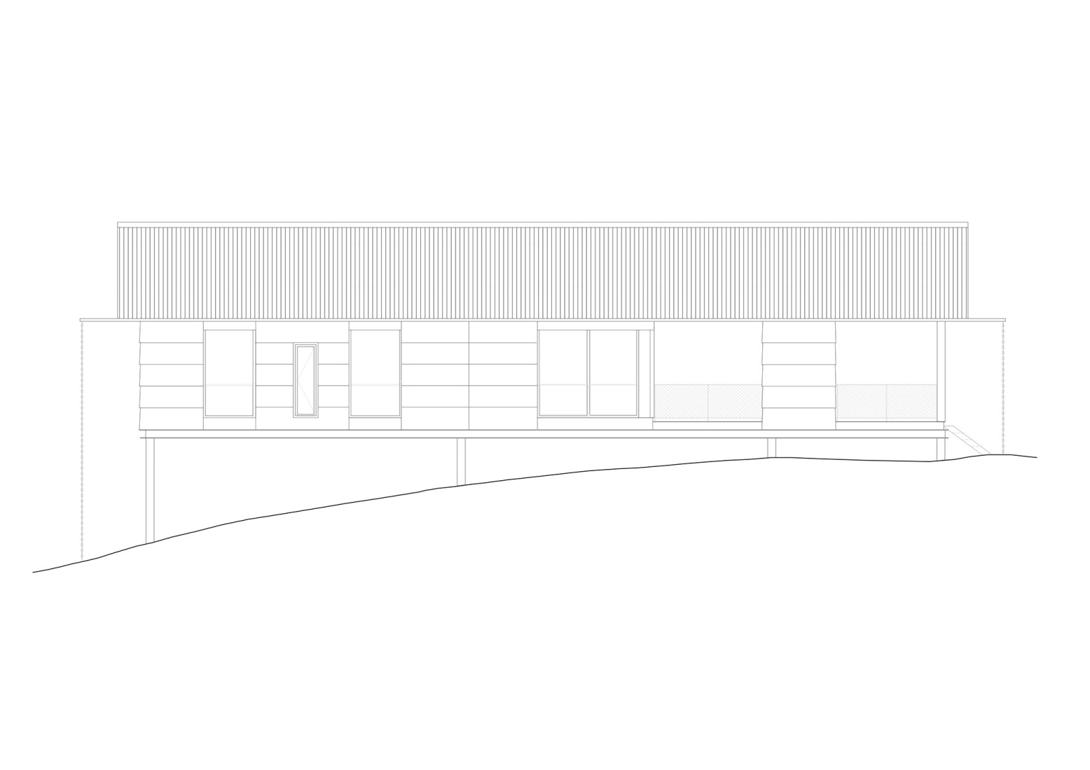 Longitudinal elevation. "Casa Guadalupe" by Hanghar.