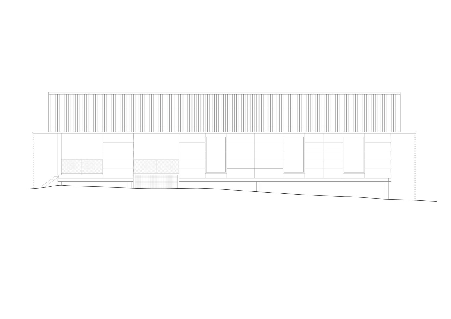 Longitudinal elevation. "Casa Guadalupe" by Hanghar.
