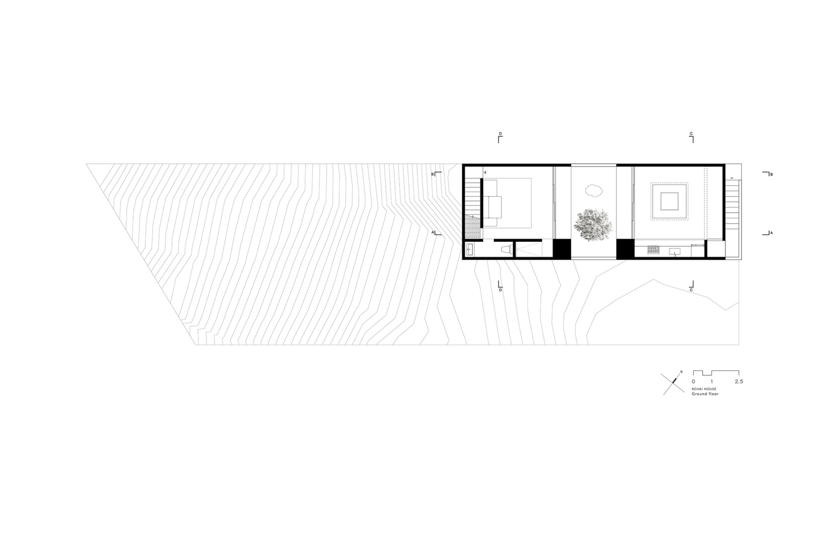 Plano de planta baja. Casa Kehai por HW Studio.