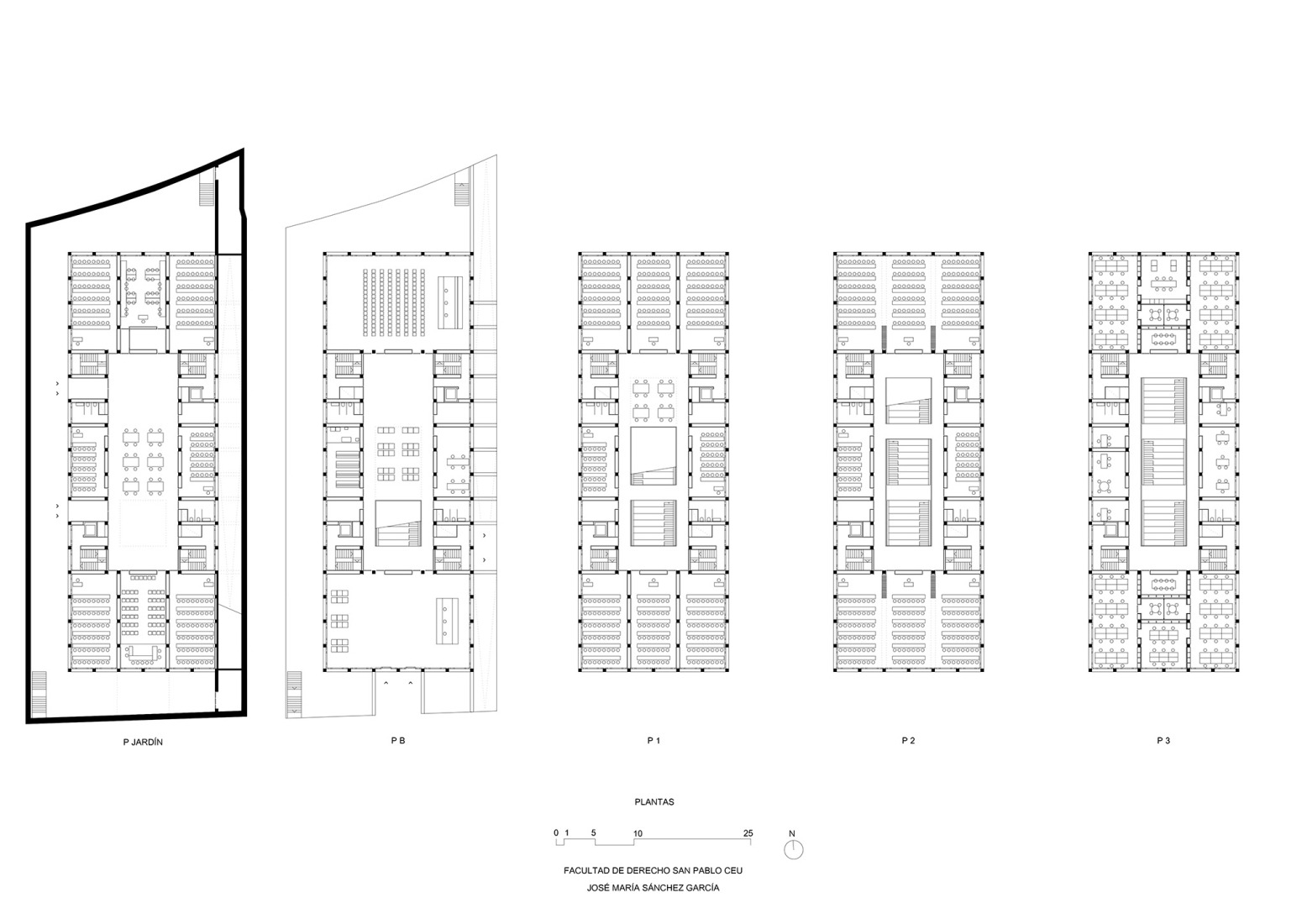 Planos de planta. Facultad de Derecho CEU San Pablo por José María Sánchez Arquitectos.