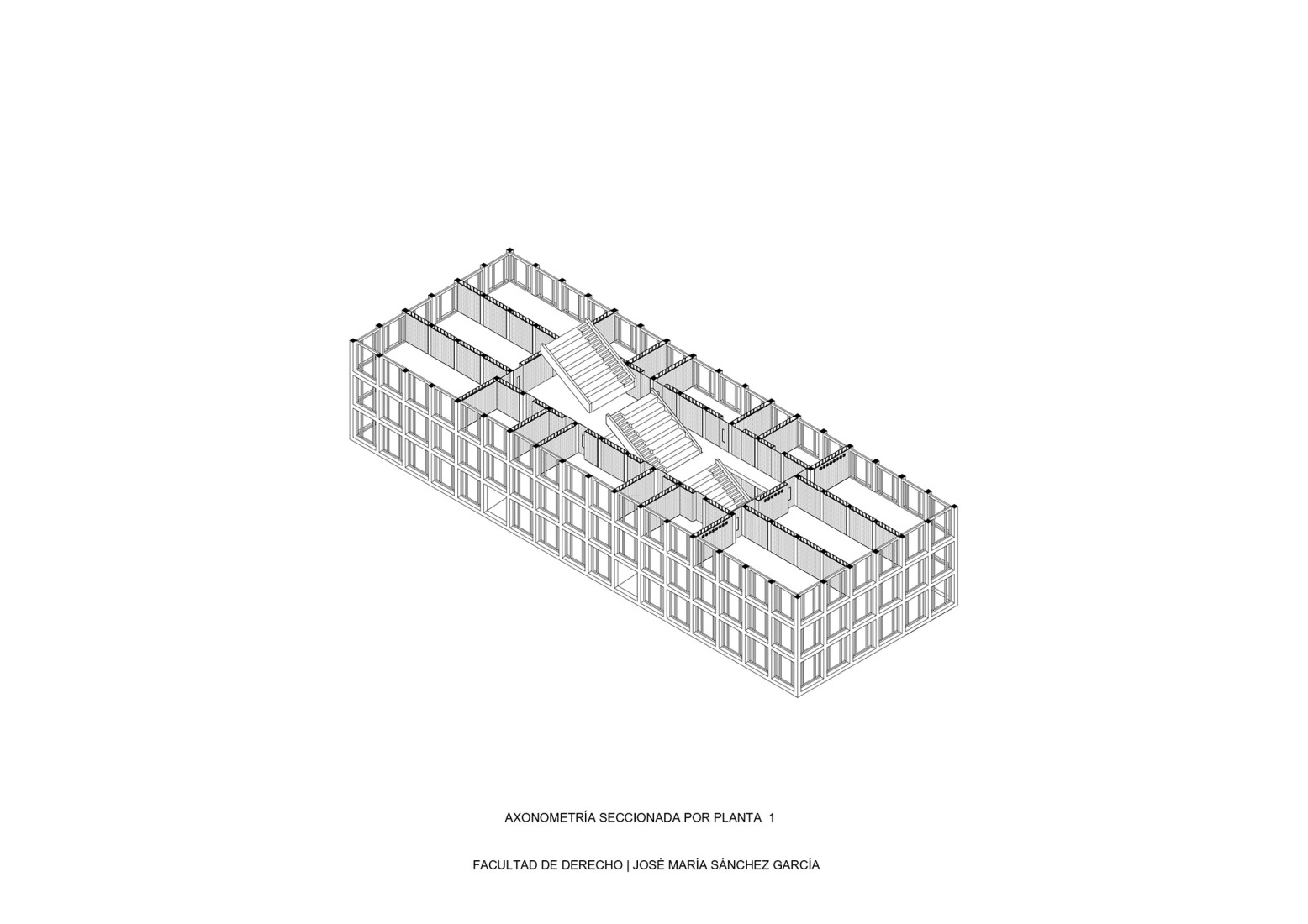 Vista axonométrica del interior. Facultad de Derecho CEU San Pablo por José María Sánchez Arquitectos.