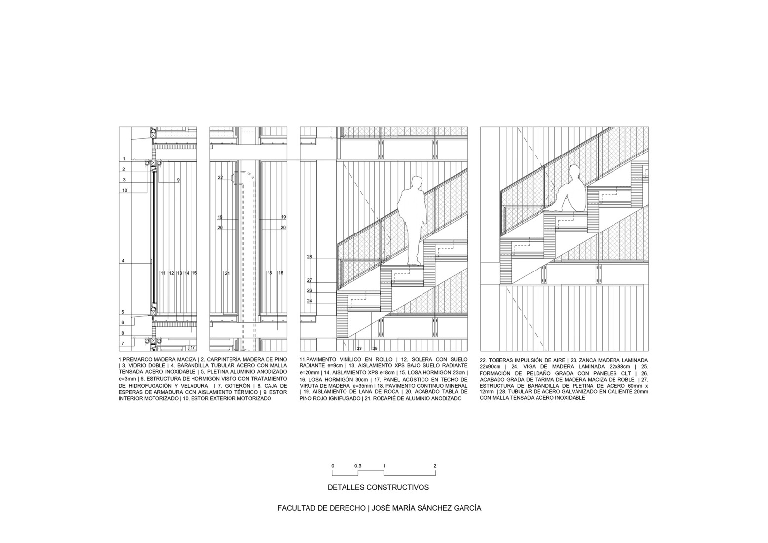Detalle constructivo. Facultad de Derecho CEU San Pablo por José María Sánchez Arquitectos.