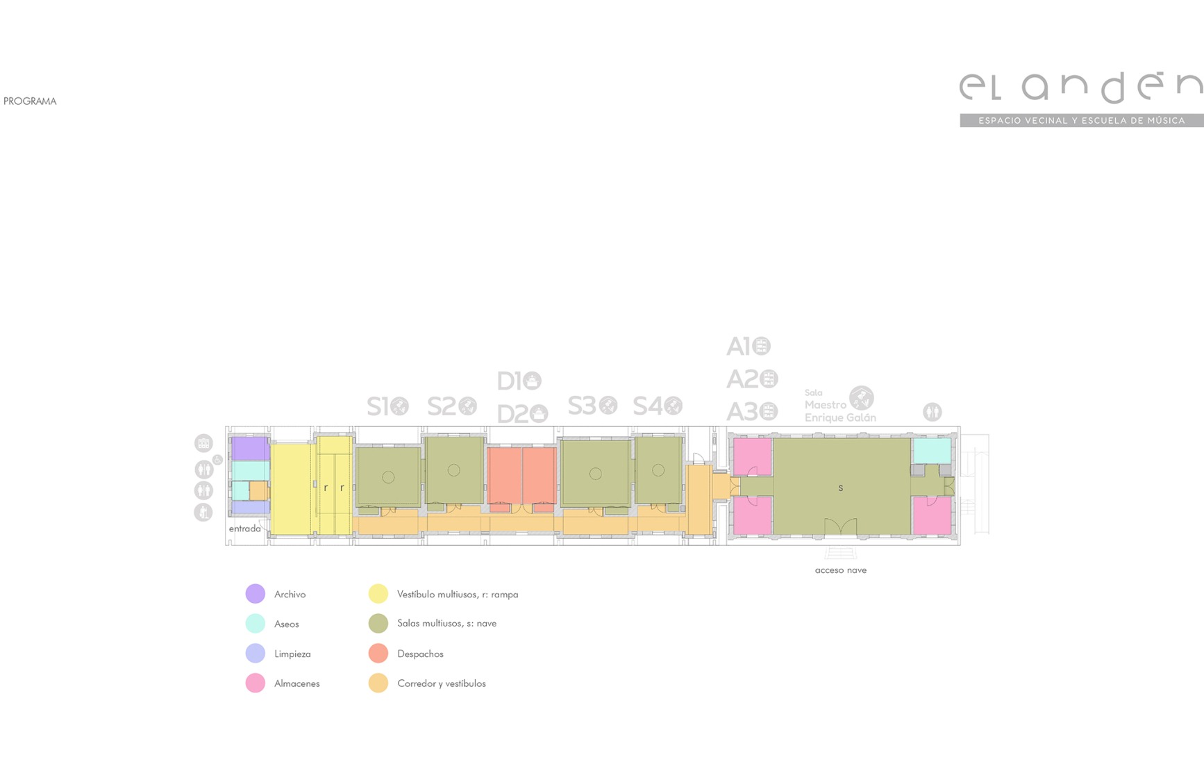 Diagram. The Platform, community space and music school by Kauh.