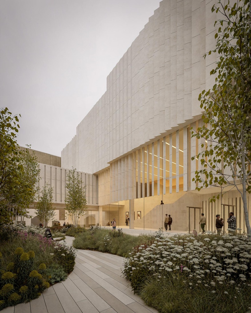 New wing of National Gallery by  Kengo Kuma and Associates. Rendering of the entrance. Image by Kin Creatives.