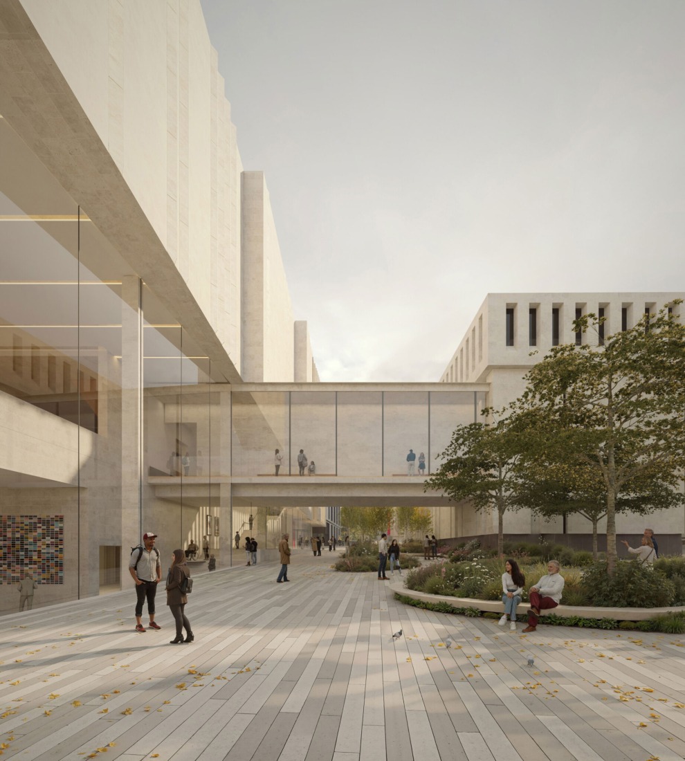 New wing of National Gallery by  Kengo Kuma and Associates. Rendering of the entrance. Image by Kin Creatives.
