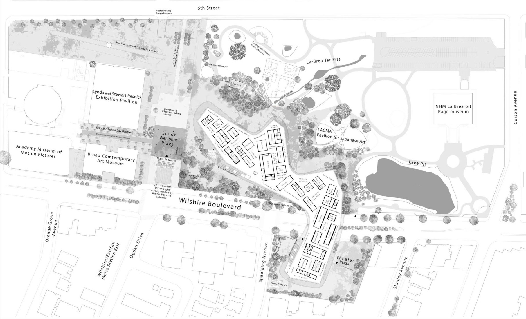 Plano de situación. Galerías David Geffen por Peter Zumthor.