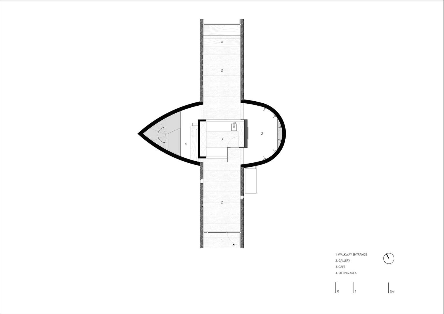 Plano de segunda planta. Micromuseo de puentes históricos vernáculos de Huizhou por LUO studio.