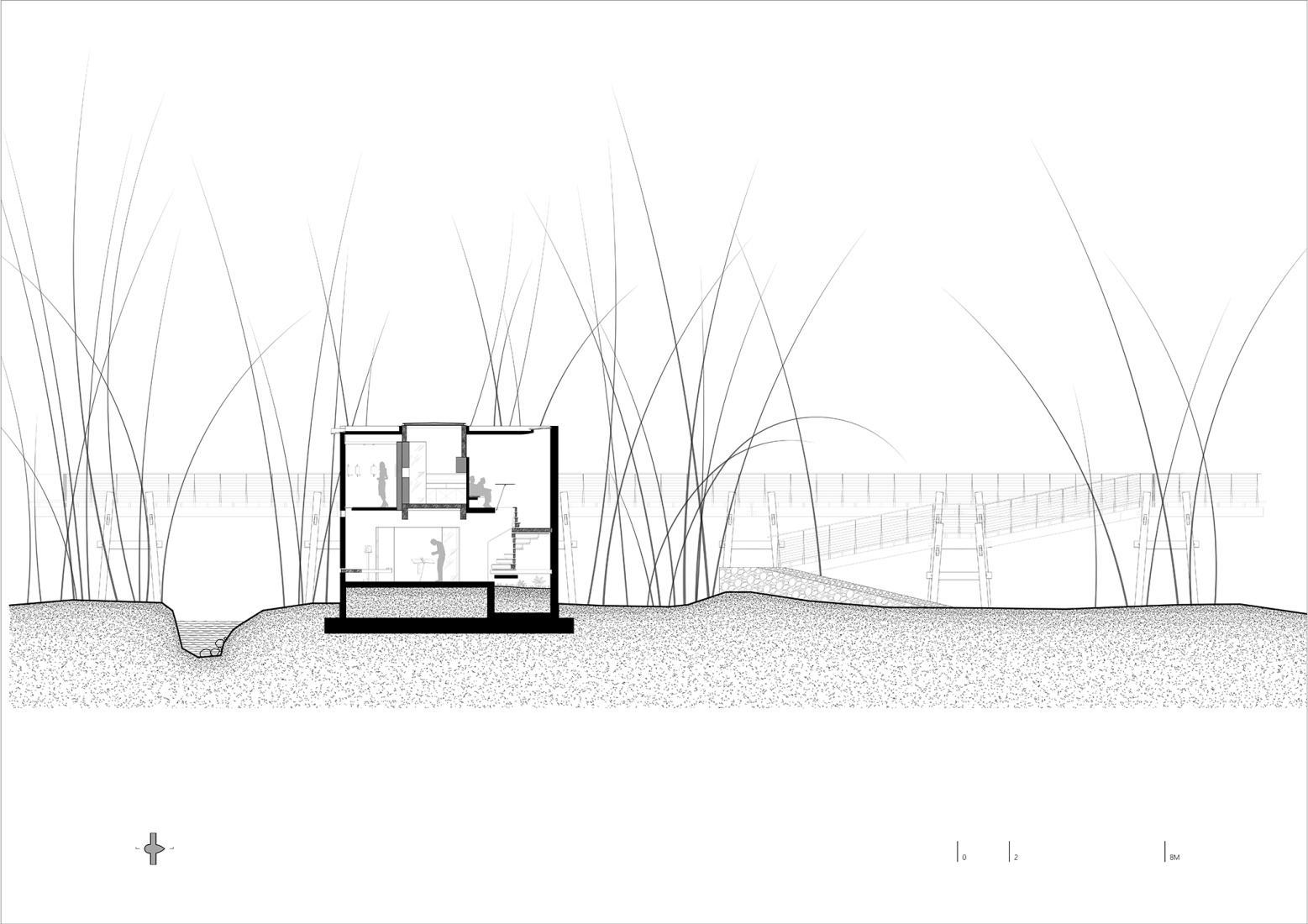 Sección. Micromuseo de puentes históricos vernáculos de Huizhou por LUO studio.