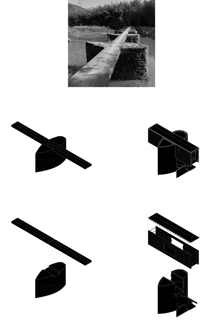 Diagrama estructural de Baqiao. Micromuseo de puentes históricos vernáculos de Huizhou por LUO studio.