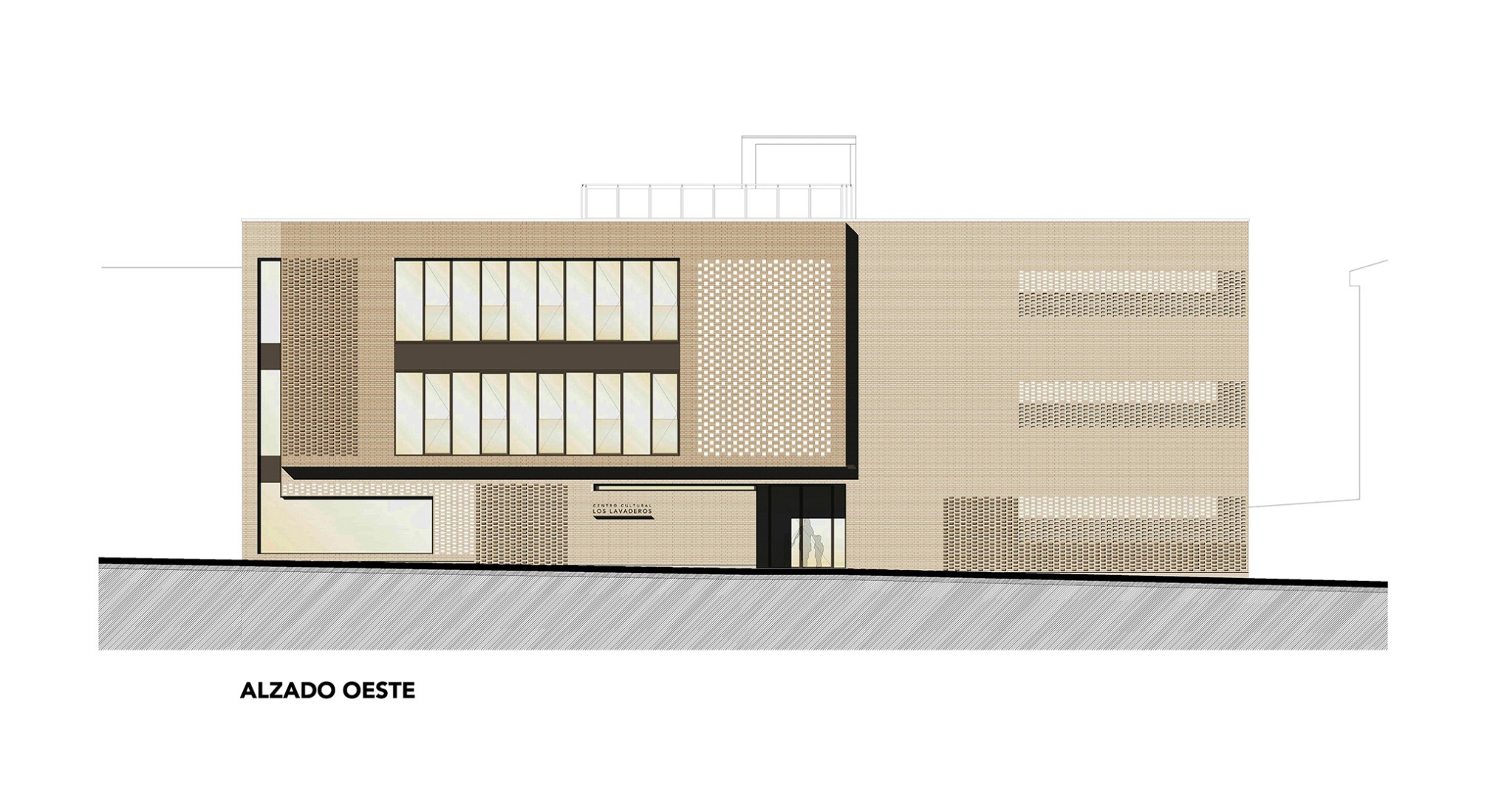 Alzado Oeste. Centro Cultural «Los Lavaderos» por Módulo Arquitectos + AMD Arquitectos.