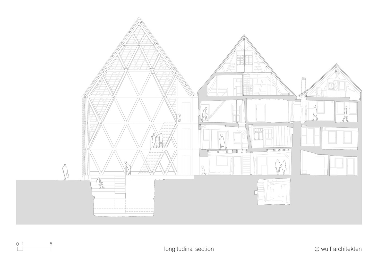 Longitudinal section. Historical Oberamteistraße Museum by wulf architekten.