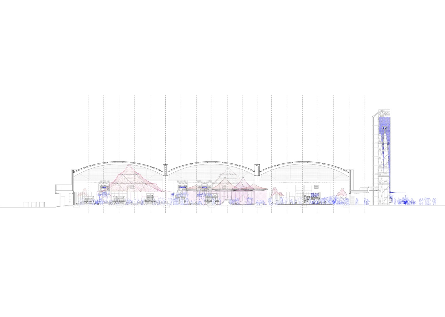 Section. The Spanish Pavilion at Filbo by Lluís Alexandre Casanovas Blanco, Paula Chalkho Rozenblum, Enrique Espinosa Pérez and Santiago Pradilla Hosie.