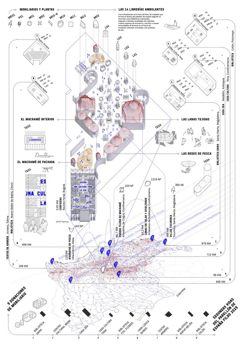 Axonometry. The Spanish Pavilion at Filbo by Lluís Alexandre Casanovas Blanco, Paula Chalkho Rozenblum, Enrique Espinosa Pérez and Santiago Pradilla Hosie.