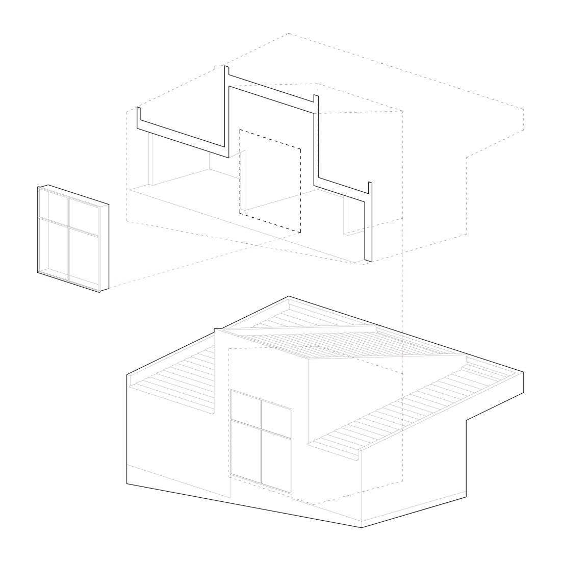 Axonometría. Tanatorio El Higueral por Palera arquitectos.