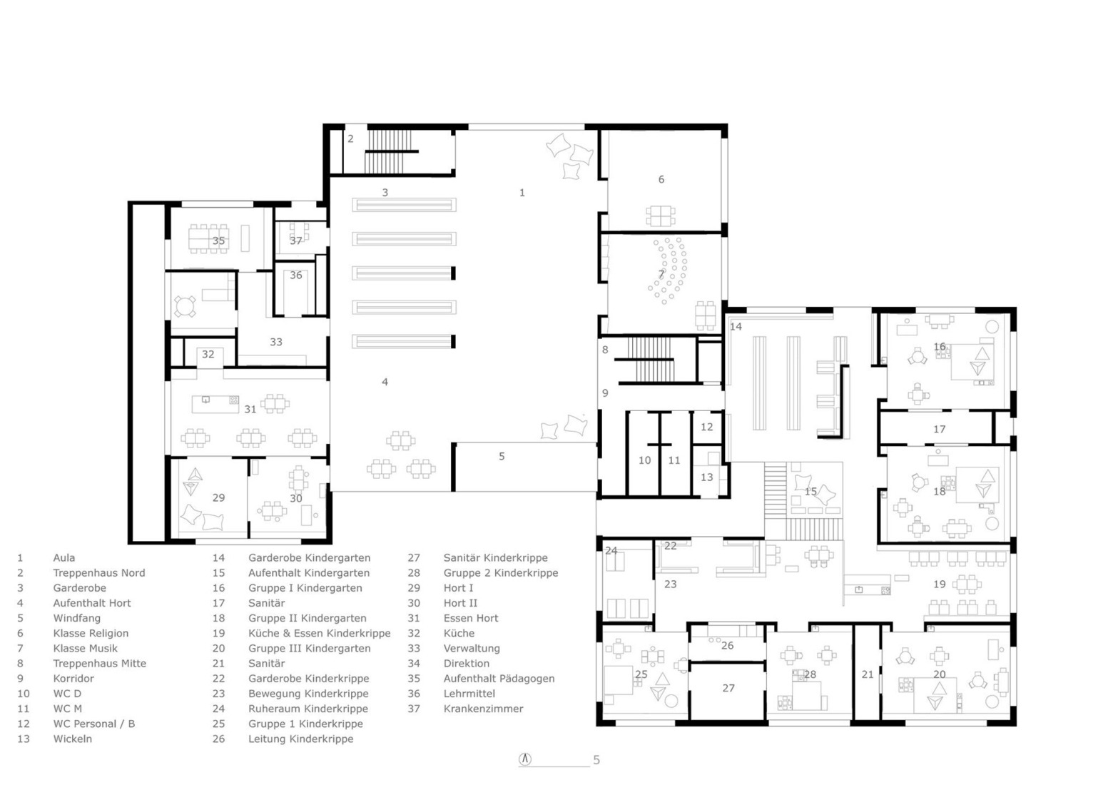Ground floor plan. Educational Center Kössen by Pedevilla architects. 