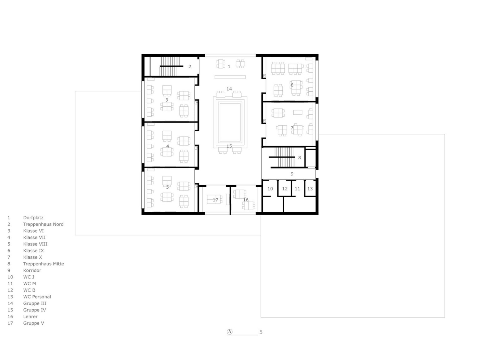 Second floor plan. Educational Center Kössen by Pedevilla architects. 