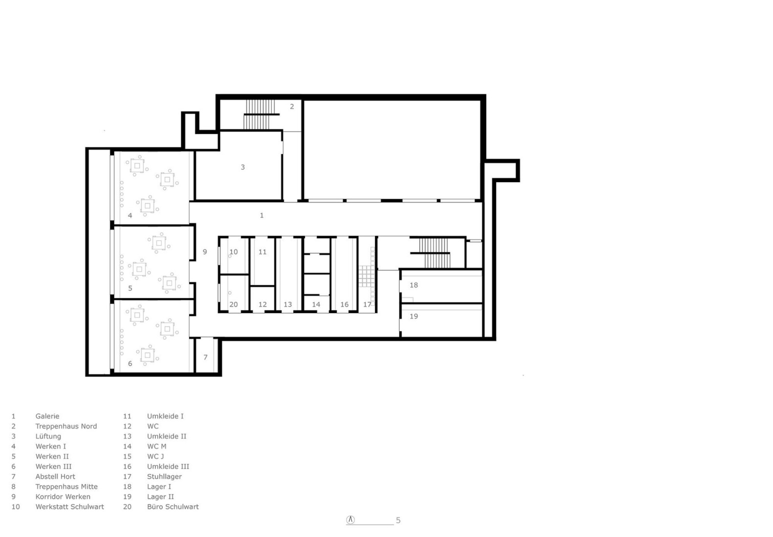 -1 basement floor plan. Educational Center Kössen by Pedevilla architects. 