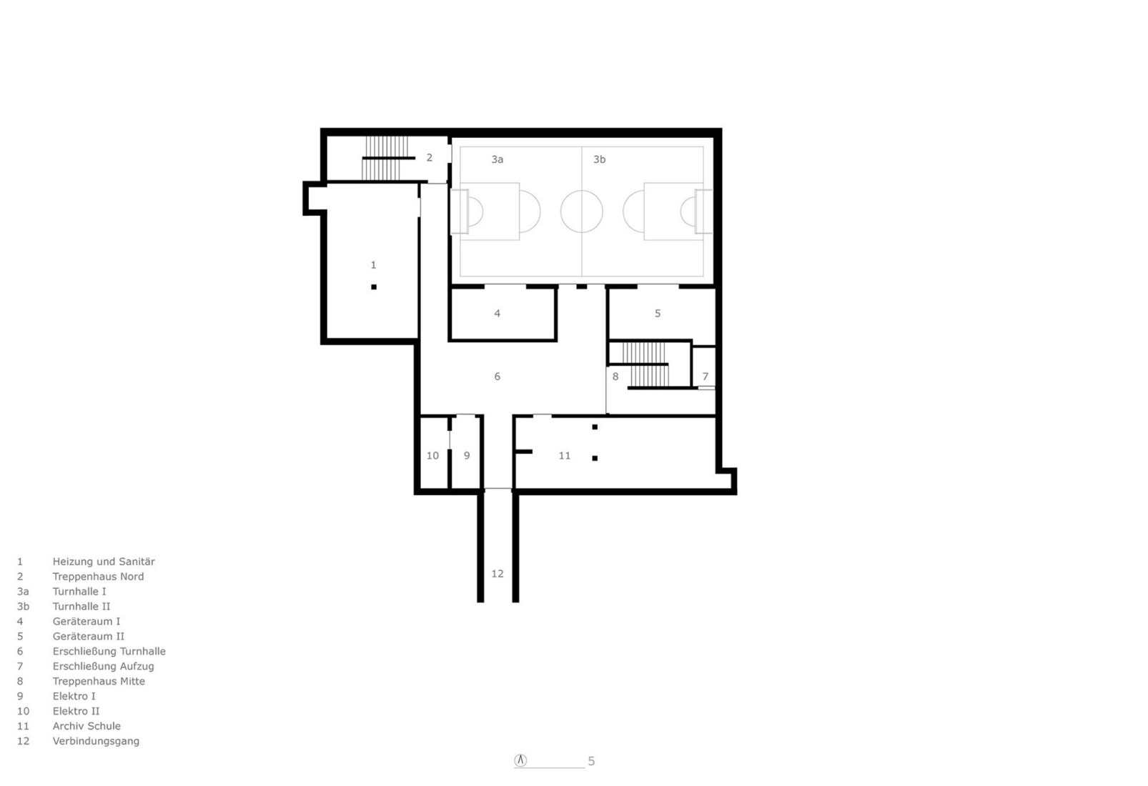 -2 basement floor plan. Educational Center Kössen by Pedevilla architects. 