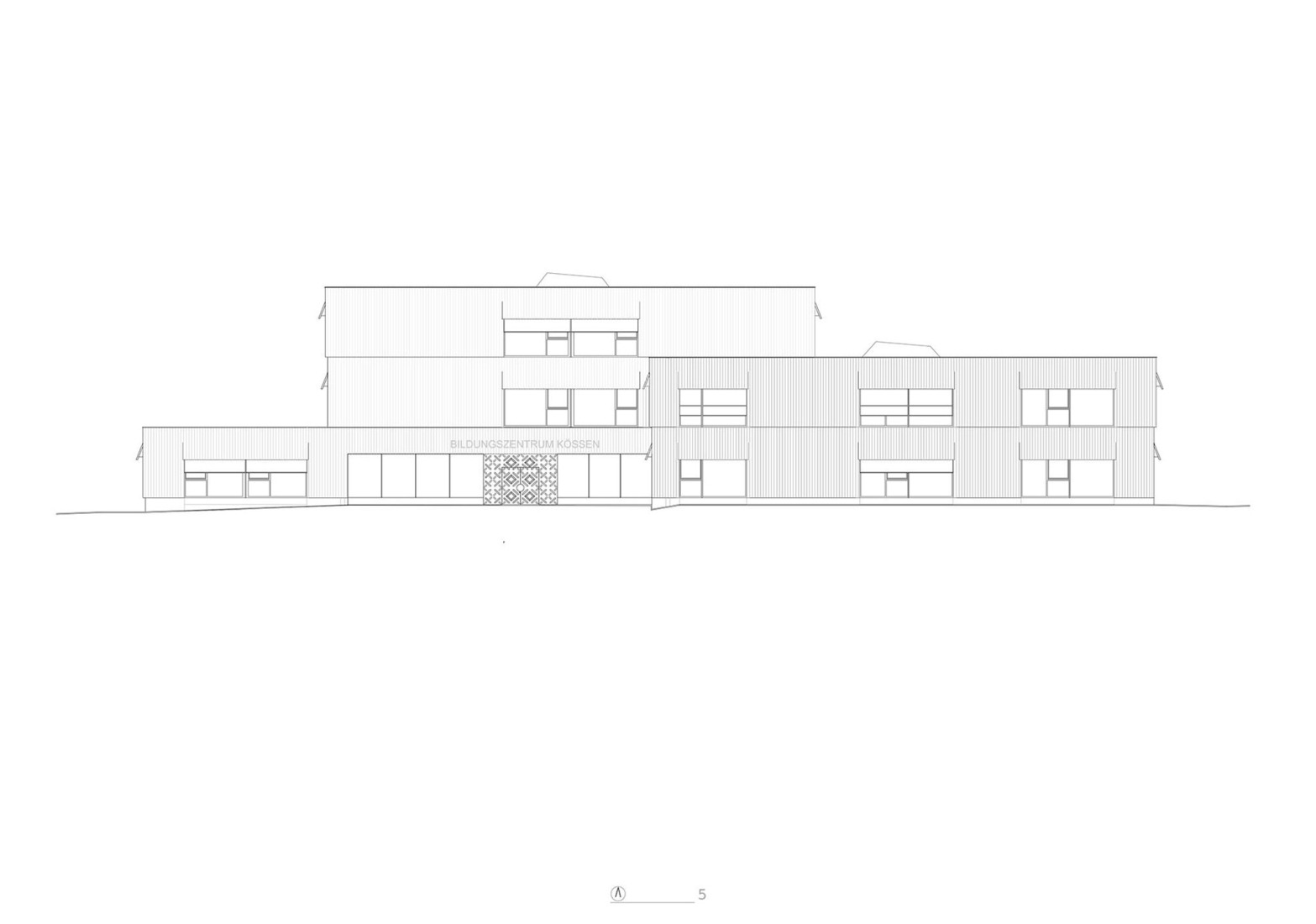 Elevation. Educational Center Kössen by Pedevilla architects. 
