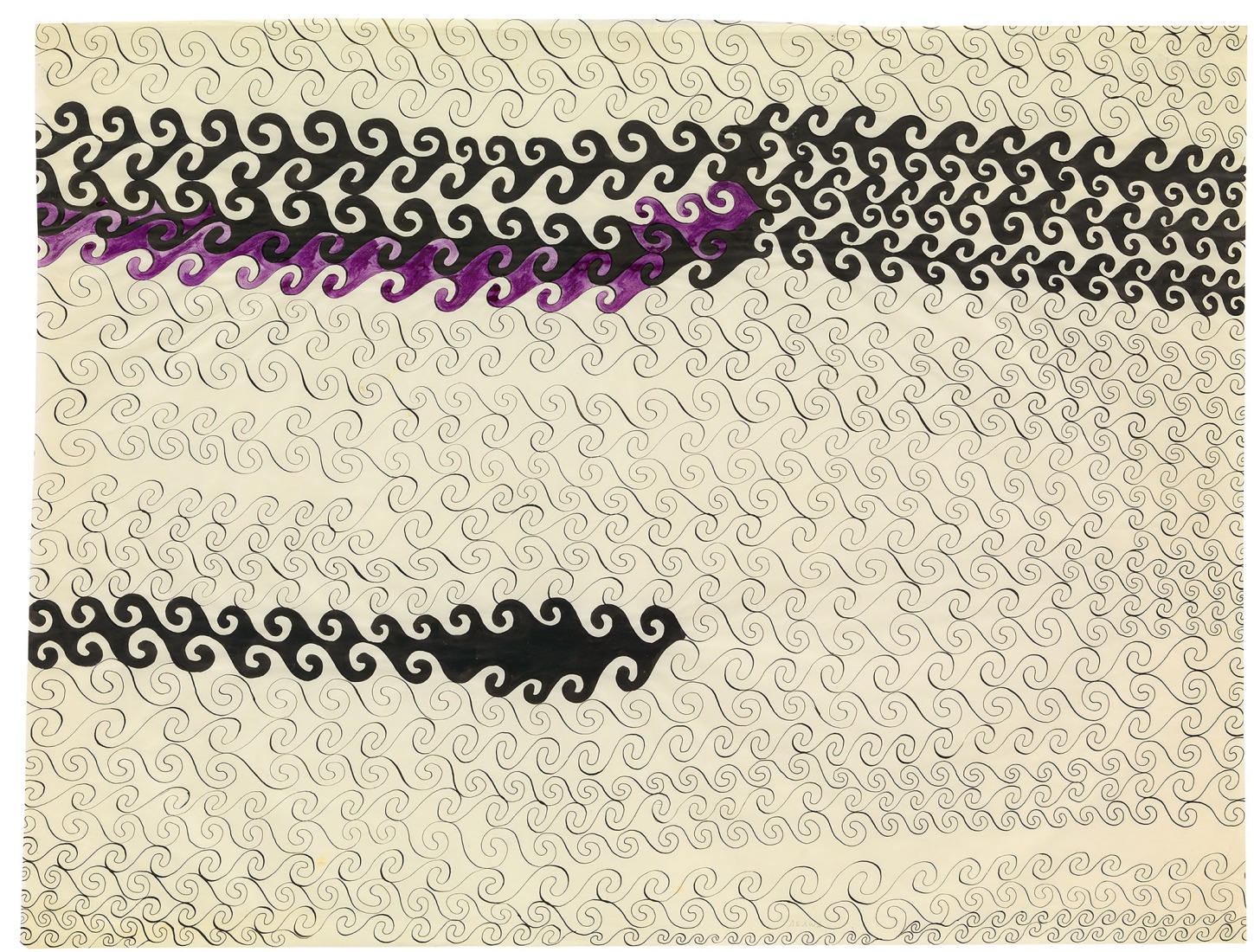 Ruth Asawa. Untitled (BMC.58, Meander – Curved Lines), ca. 1948; Ink on paper, 41.9 × 55.9 cm. Private collection. Rights 2026 Ruth Asawa Lanier, Inc., courtesy of David Zwirner. Photograph courtesy of Fine Arts Museums of San Francisco.