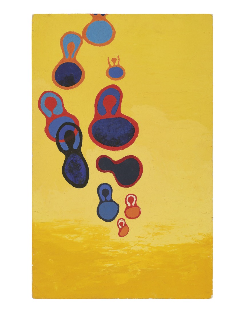 Ruth Asawa. Untitled (BMC.52, Dancers), ca. 1948–49. Oil on paper, 48.3 × 30.5 cm; Private collection. Copyright 2026 Ruth Asawa Lanier, Inc., courtesy of David Zwirner. Photograph courtesy of Fine Arts Museums of San Francisco.