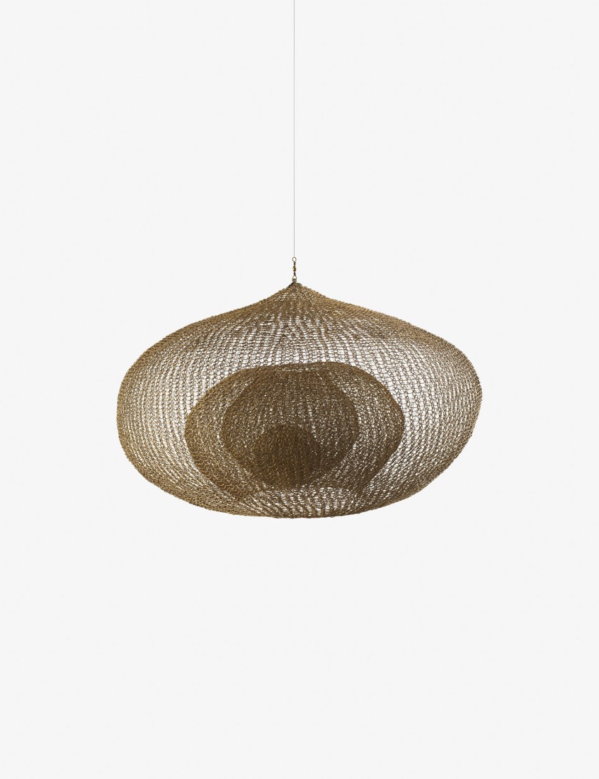  Ruth Asawa. Untitled (S.427, Hanging Single - Lobed, Five -Layered Continuous Form within a Form), 1953. Brass wire, 45.7 × 71.1 × 71.1 cm; Don Kaul and Barbara Bluhm-Kaul Collection, Chicago. Rights 2026 Ruth Asawa Lanier, Inc., Courtesy David Zwirner. Photograph by Maris Hutchinson, courtesy David Zwirner.