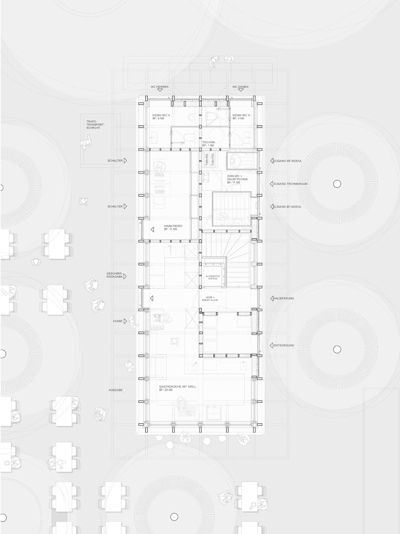 Ground floor plan. Kiosk in Bürkliplatz by Schmid Ziörjen Architects.