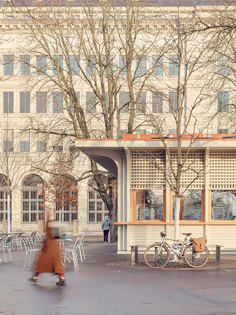 Kiosk in Bürkliplatz by Schmid Ziörjen Architects. Photograph by Lukas Murer.