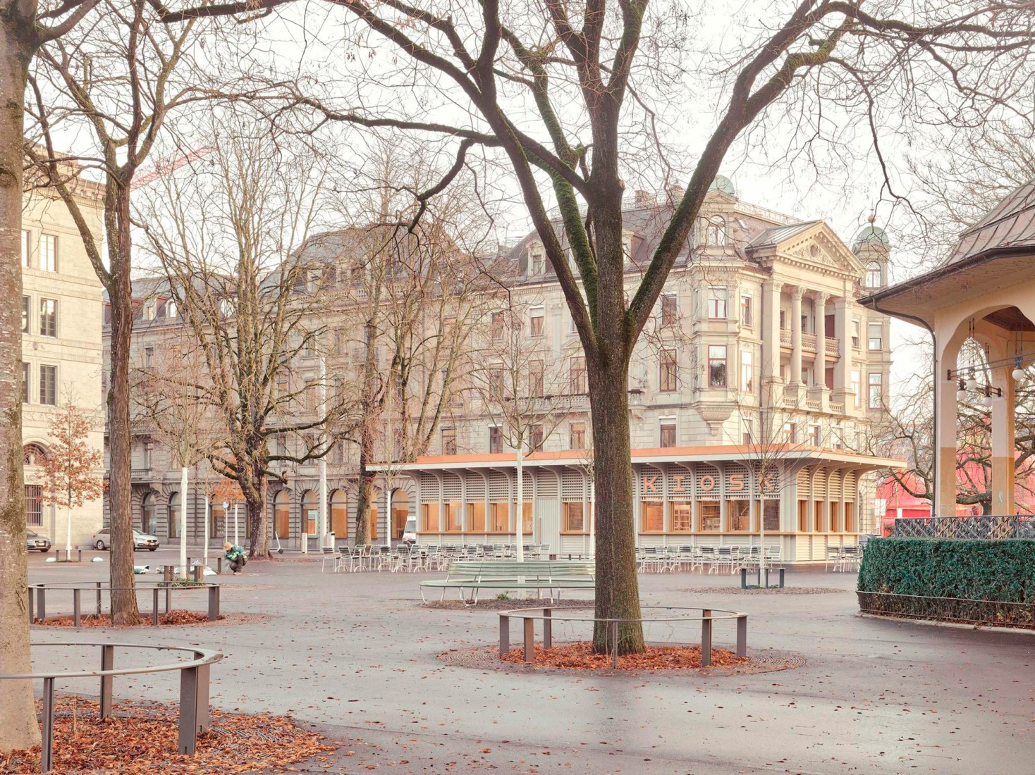 Kiosk in Bürkliplatz by Schmid Ziörjen Architects. Photograph by Lukas Murer.