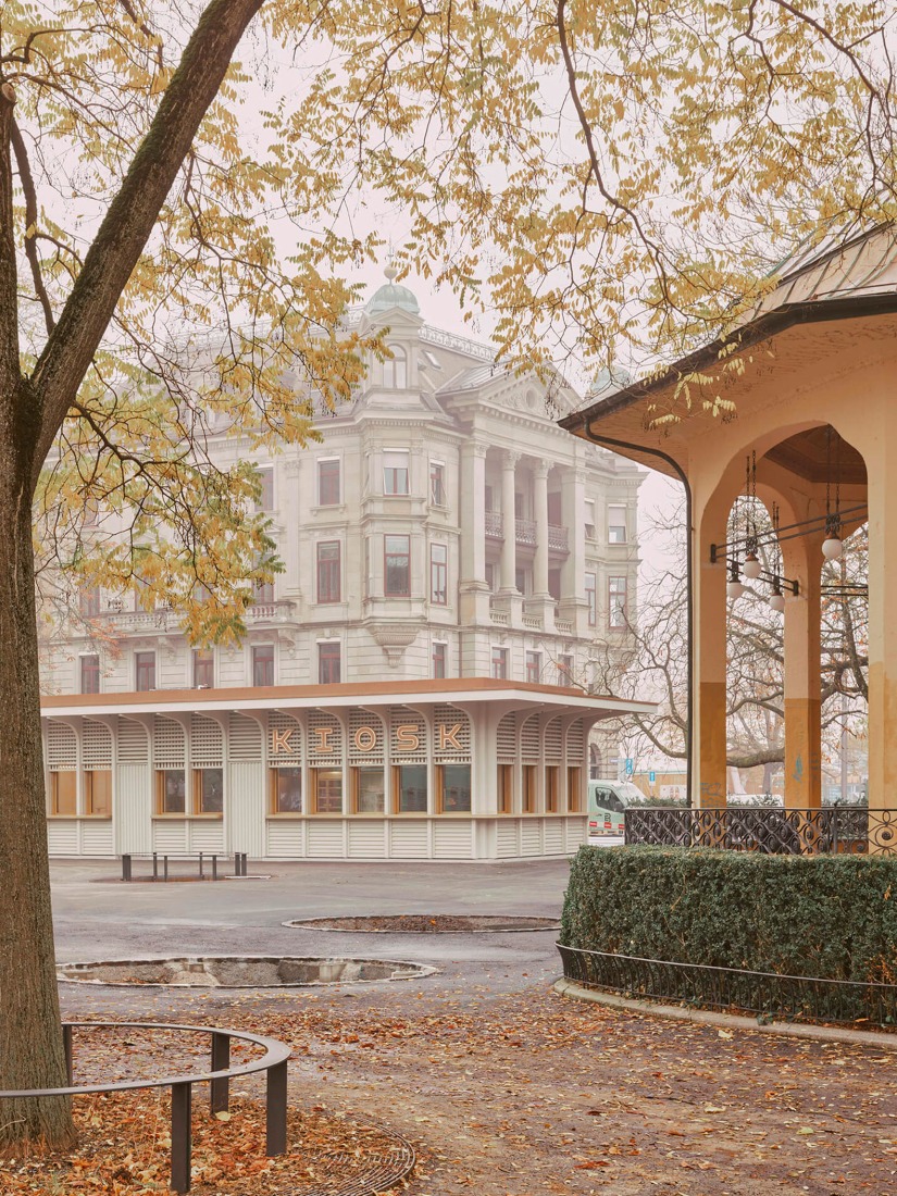 Kiosk in Bürkliplatz by Schmid Ziörjen Architects. Photograph by Lukas Murer.