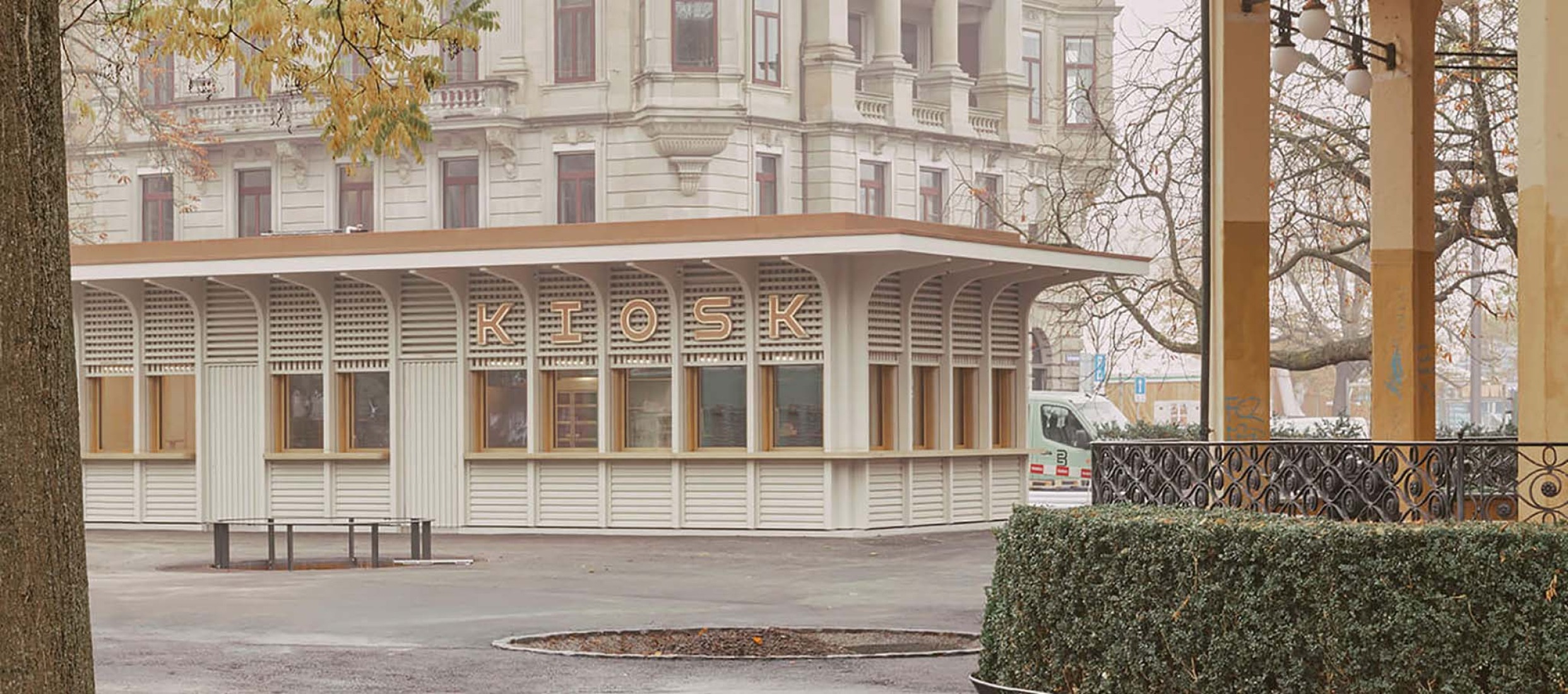 Kiosk in Bürkliplatz by Schmid Ziörjen Architects. Photograph by Lukas Murer.