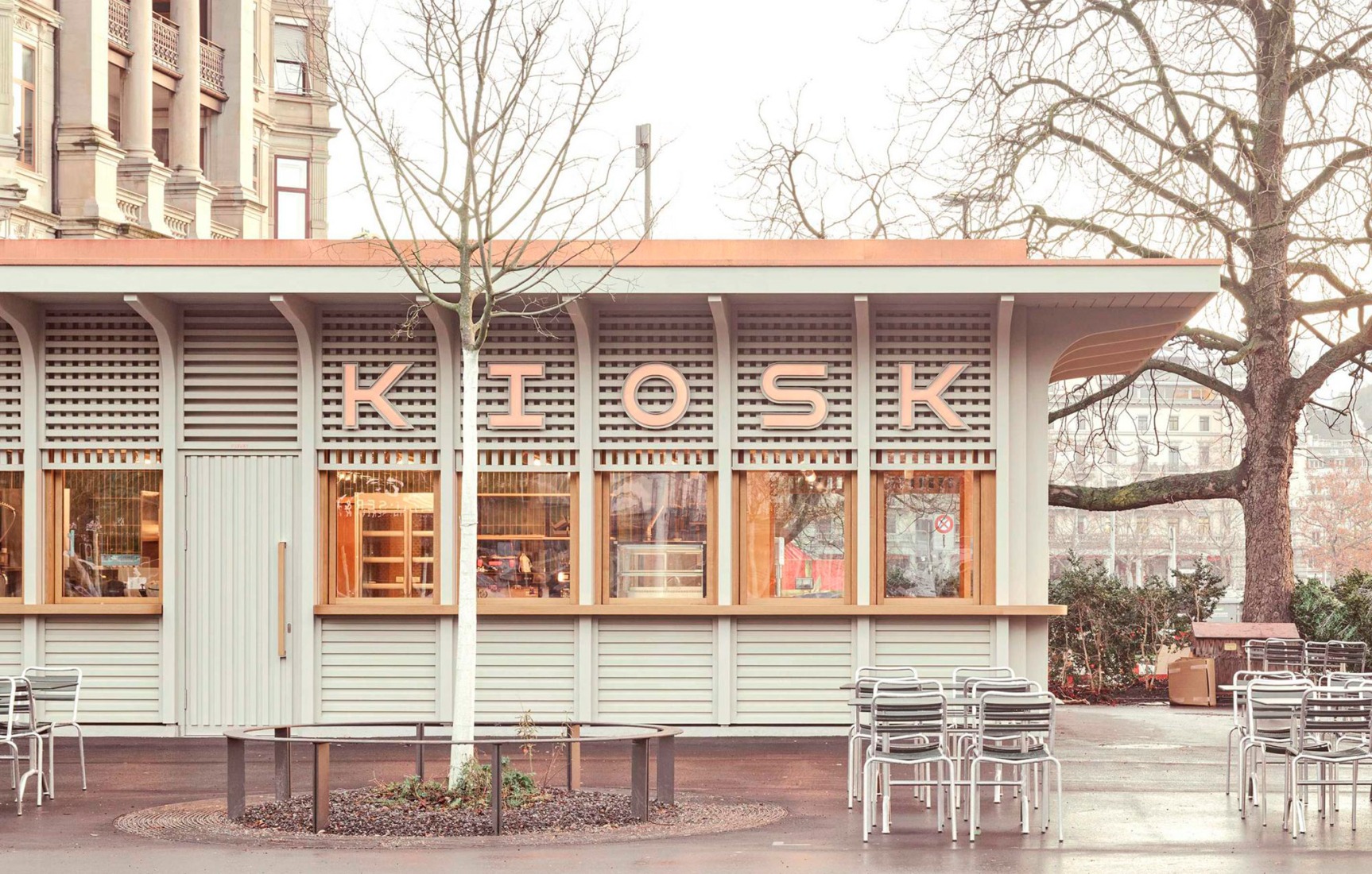 Kiosk in Bürkliplatz by Schmid Ziörjen Architects. Photograph by Lukas Murer.