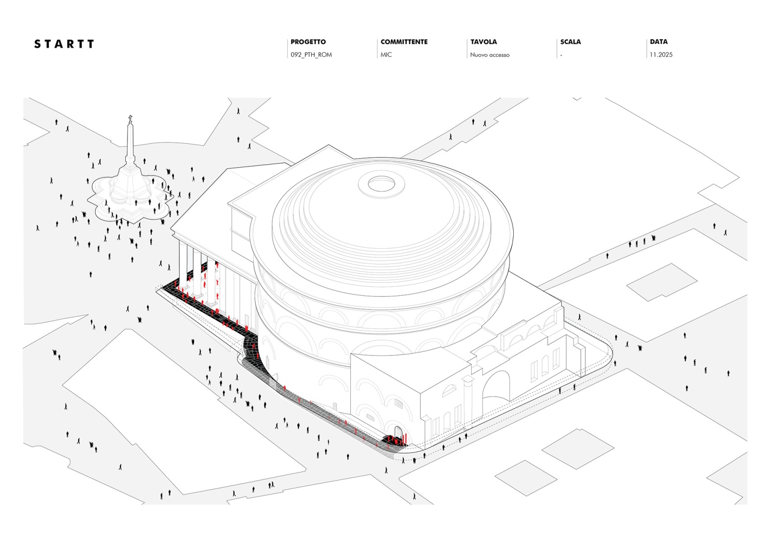 Axonometría. Panteón – Micro-arquitecturas para la Arqueología por STARTT.