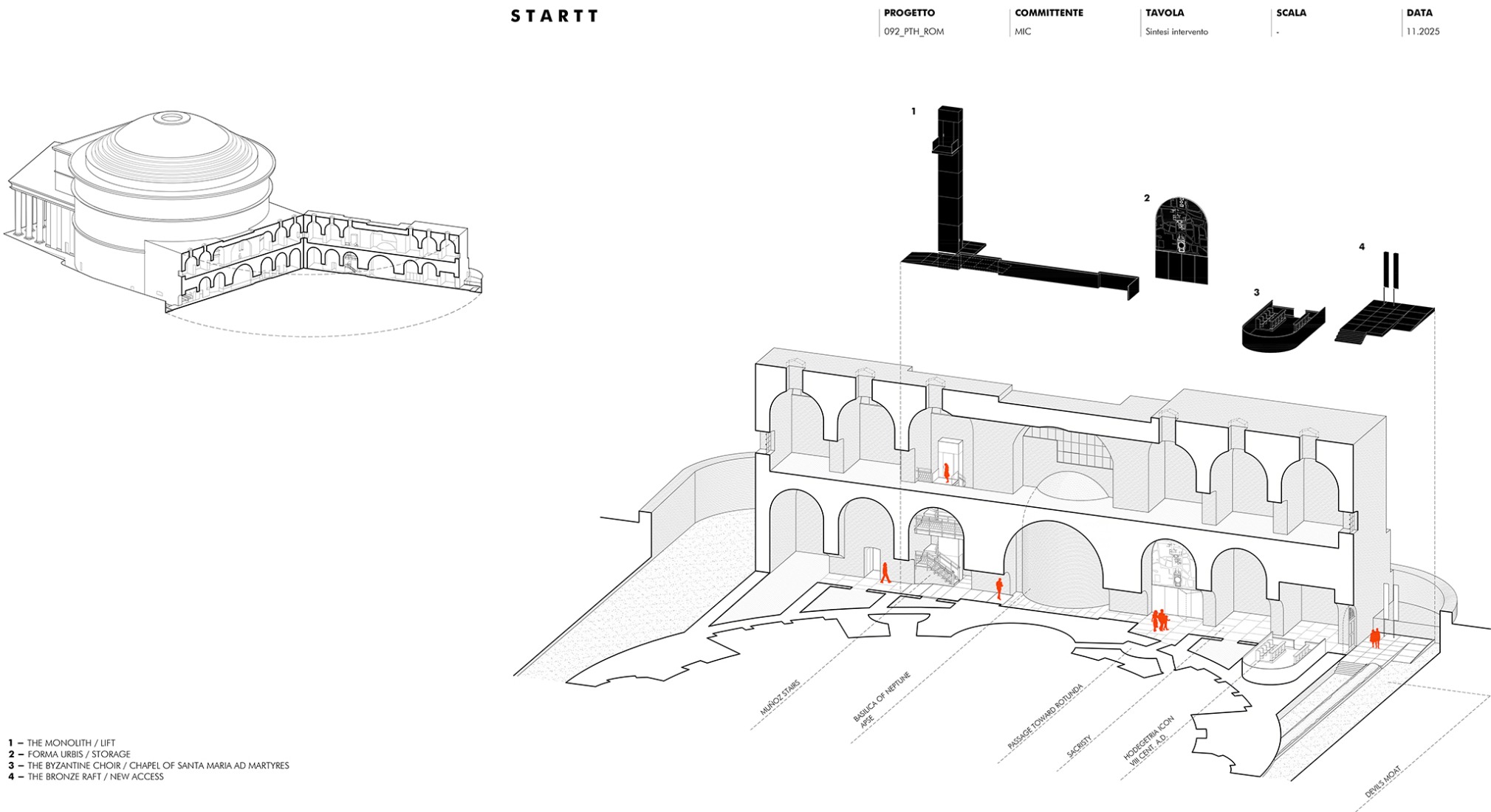 Axonometría. Panteón – Micro-arquitecturas para la Arqueología por STARTT.