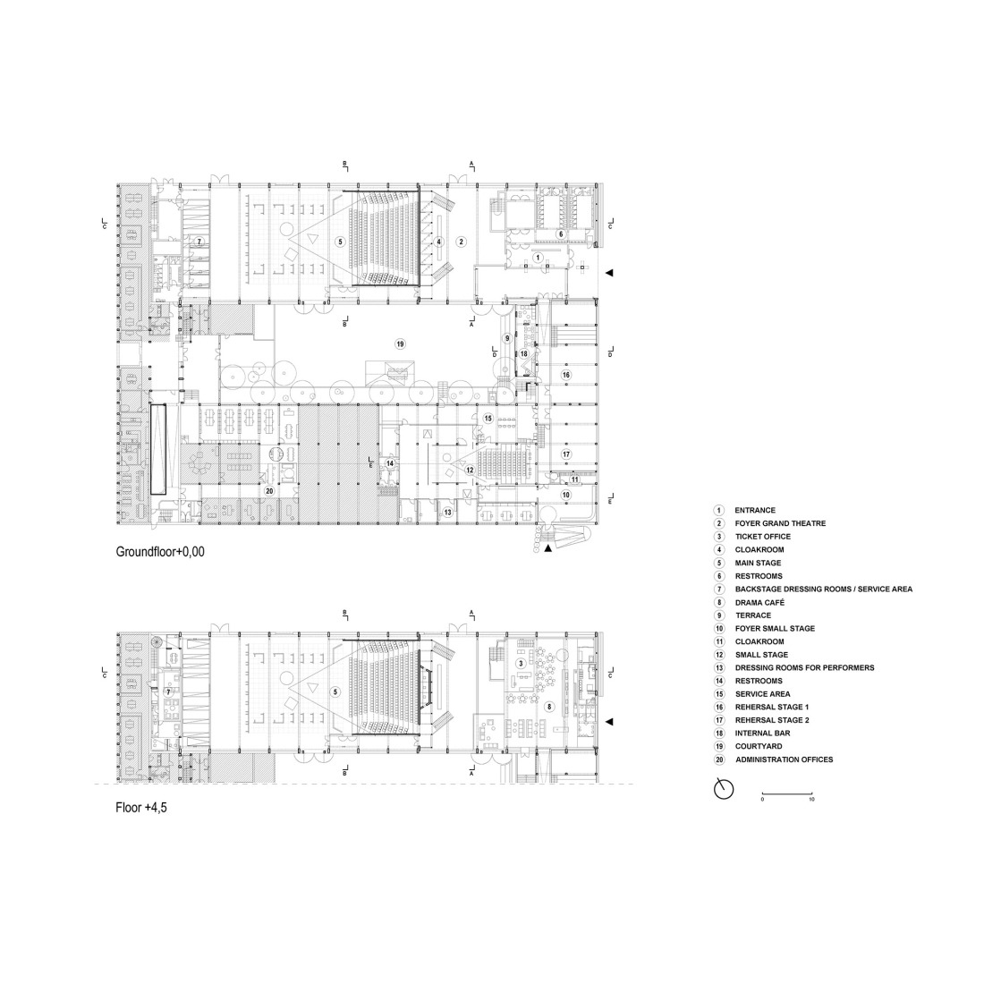 Planos de planta. Espacios temporales para el Teatro Dramático Nacional Esloveno por Vidic Grohar Arhitekti.