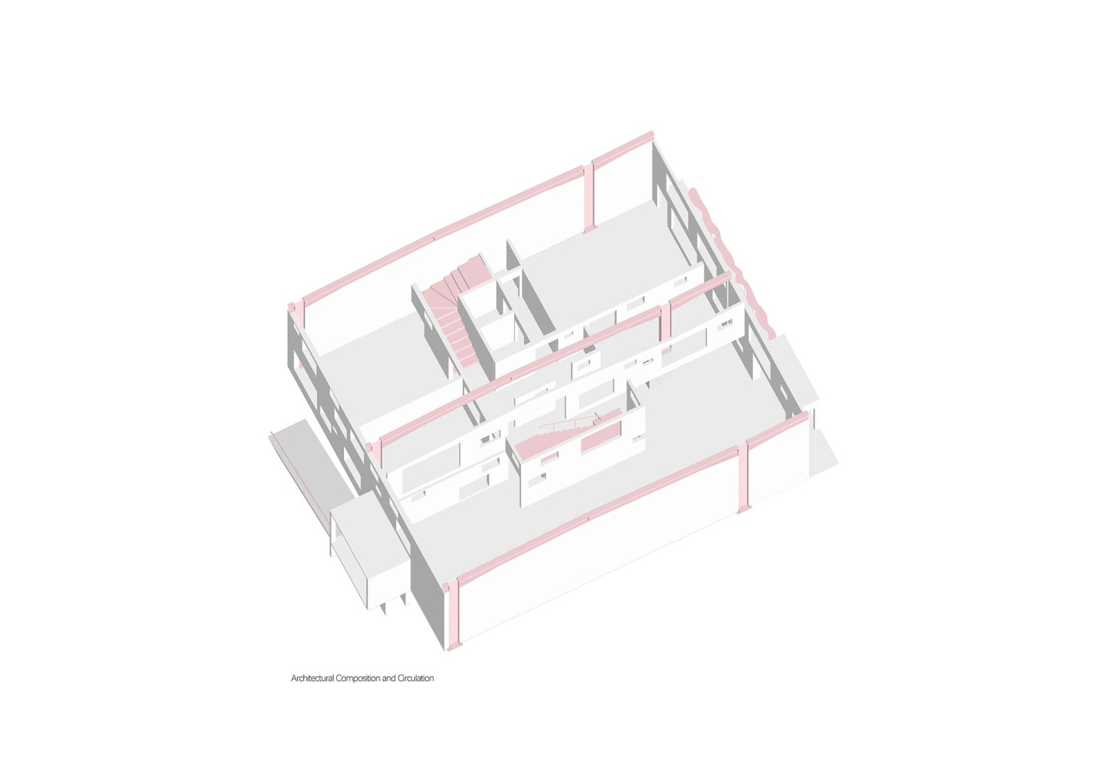 Composition and circulation axonometry. "Apelron Contemporary" by Aether Architects + Archigress.