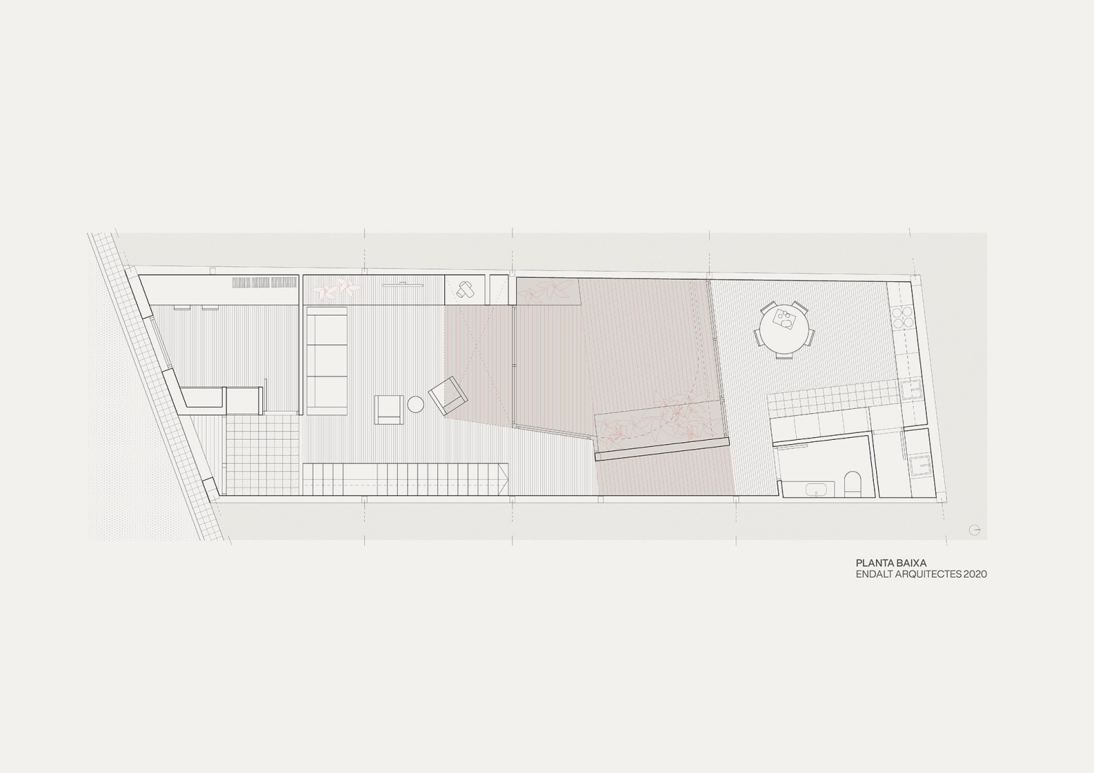 Plano de planta baja. «Casa per a piano i violí» por ENDALT + Josep Eixerés.