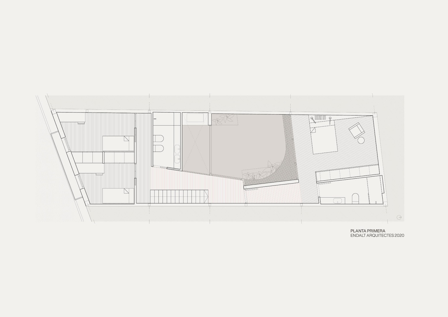 Plano de primera planta. «Casa per a piano i violí» por ENDALT + Josep Eixerés.